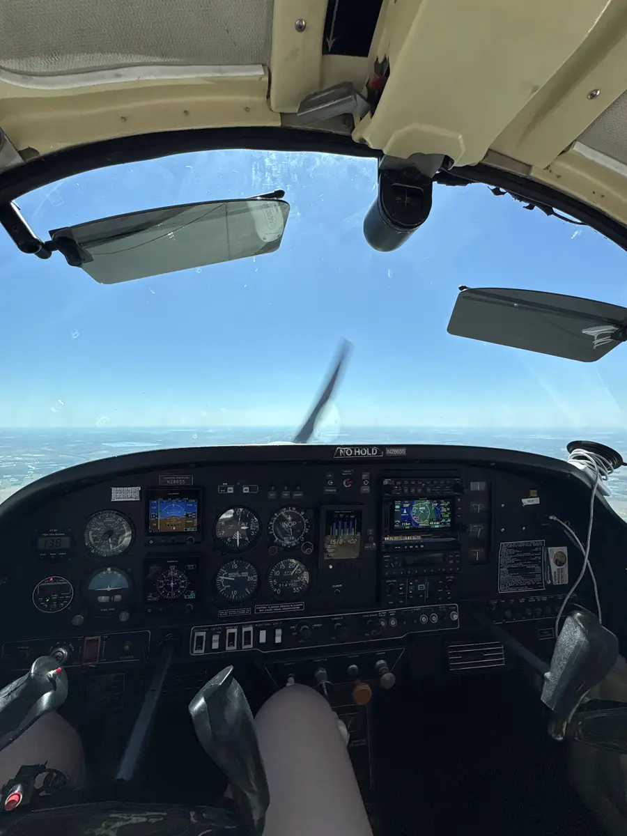 Cockpit view from a flight training Grumman Tiger over Florida's Gulf Coast