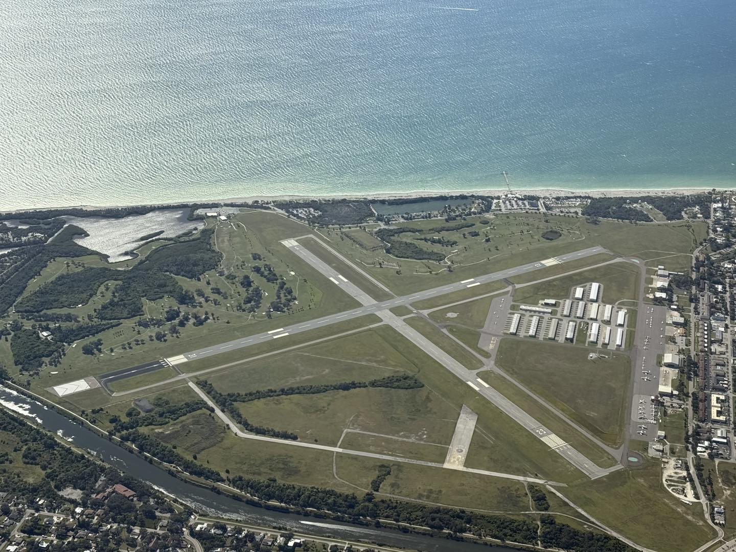 Aerial view of Venice Municipal Airport (KVNC), home of our Venice, FL flight school on the Gulf Coast
